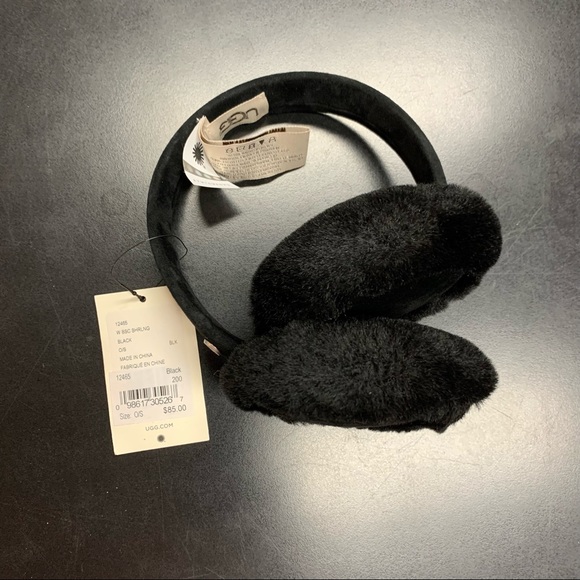 Ugg Women's Black Shearling Ear Warmers Muffs- NIP - Picture 5 of 6